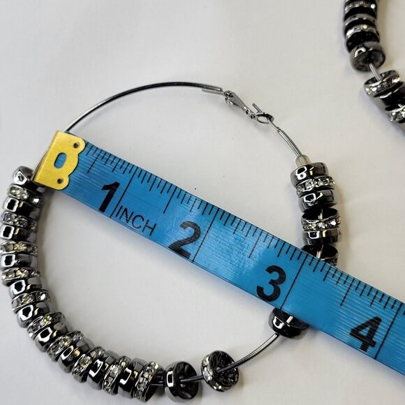 Large Hoop Rhinestone Earrings Basketball Wives with 10mm Rondelles - Picture 5 of 7